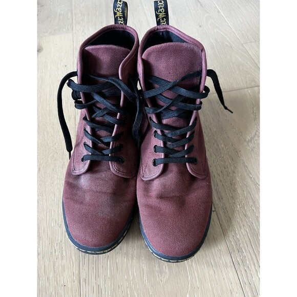 Dr Doc Martens Burgundy Red Canvas Shoreditch Lace Up Airwave Combat Boots Sz 8 - Picture 2 of 9